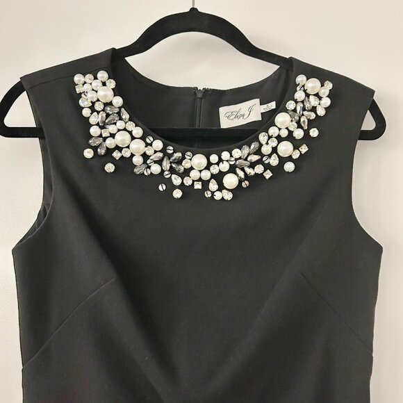 Eliza J. Embellished Crepe Sheath Cocktail Black Dress Size 6 - Picture 3 of 8
